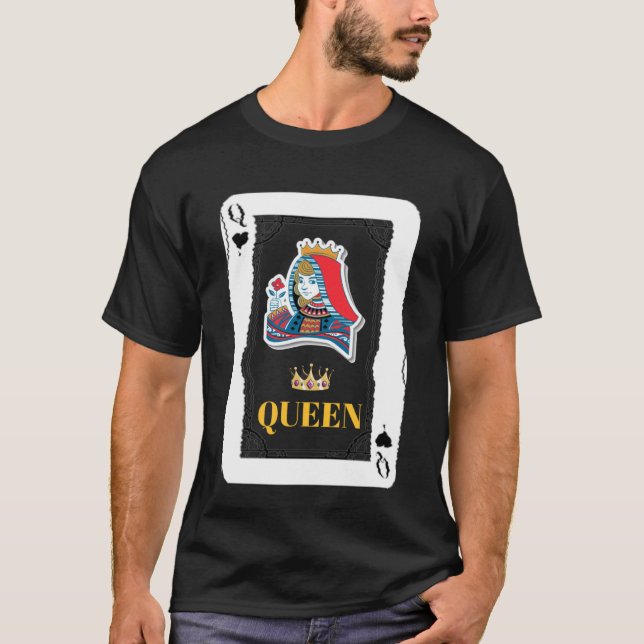 Drottning av Hearts Black Heart Blackjack Cards Po T Shirt (Framsida)