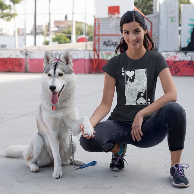 Drottning av Hearts Graphic White Grått på Black T Shirt (Skapare uppladdad)