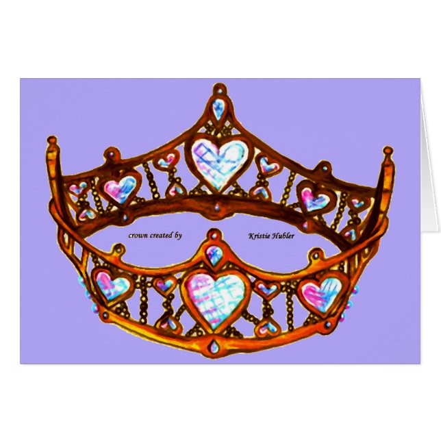 Drottning av Hearts Guld Krona Tiara periwinkle-ko OBS Kort (Framsidan Horizontal)