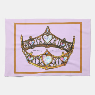 Drottning av Hearts Guld Krona Tiara rosa thistle Kökshandduk