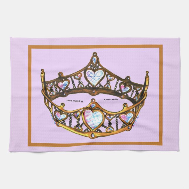 Drottning av Hearts Guld Krona Tiara rosa thistle Kökshandduk (Horisontell)