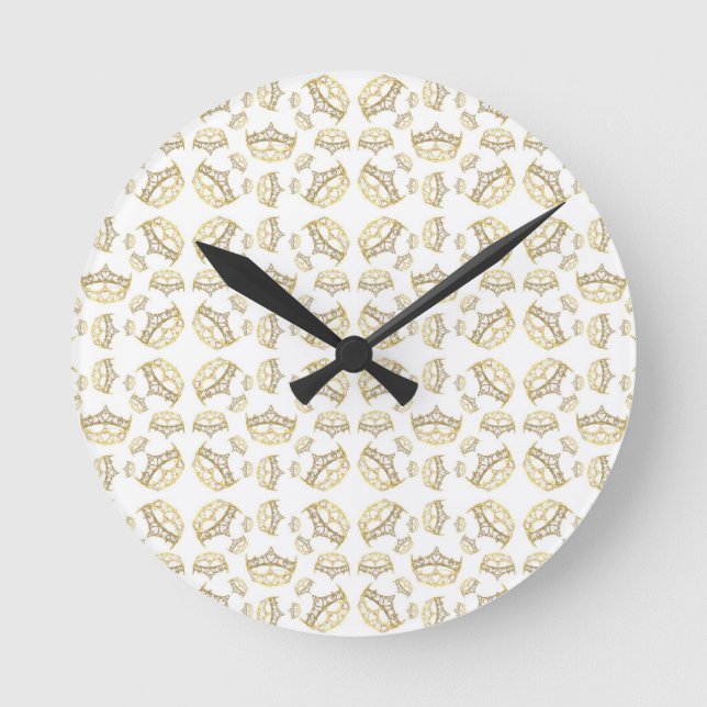 Drottning av Hearts Krona Tiara Mönster Wall Clock Rund Klocka (Framsida)
