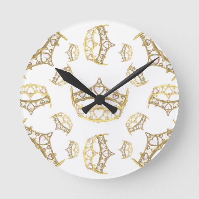 Drottning av Hearts Krona Tiara Round Wall Clock Rund Klocka (Framsida)