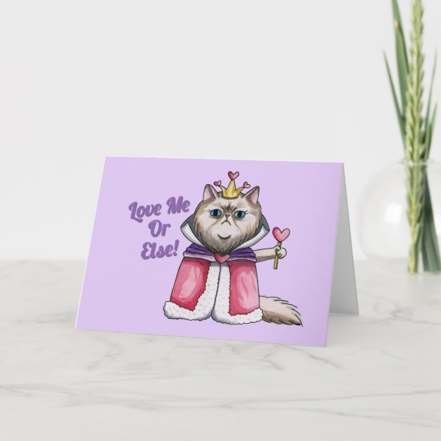 Drottning av Hearts Persian Cat Illustration Helgkort (Framsida)