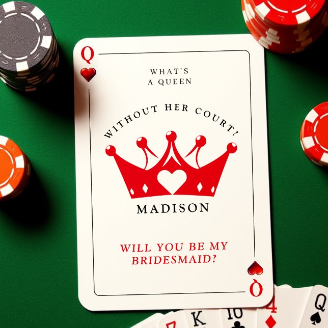 Drottning av Hearts Poker Bridesmaid Frieri kort (Queen of Hearts Poker Bridesmaid Proposal Card
)