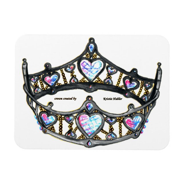 Drottning av Hearts Silver Krona Tiara White Magne Magnet (Horisontell)