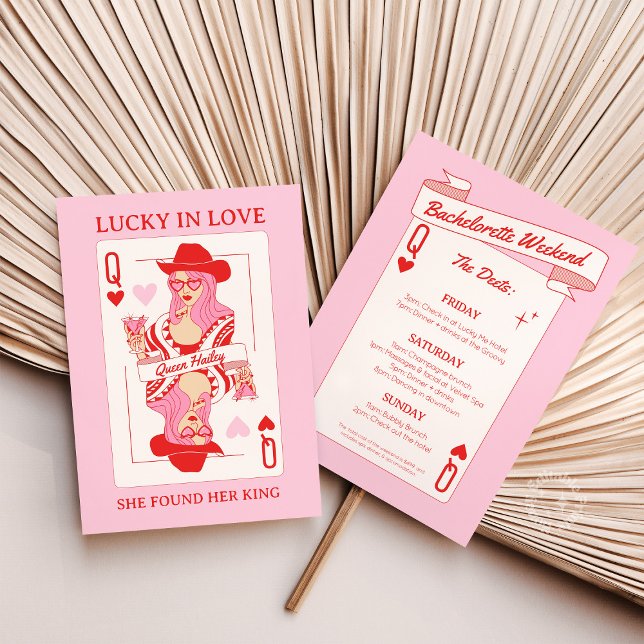 Drottning av Hearts spelkort Bachelorette Inbjudan (queen of hearts invite, playing cards bachelorette invitation, vegas casino party invite, red pink b)