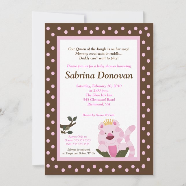 Drottning av jungle Baby Shower Inbjudan 5 x 7 (Framsida)