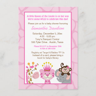 Drottning av jungle & Friends Baby Shower Inbjudan