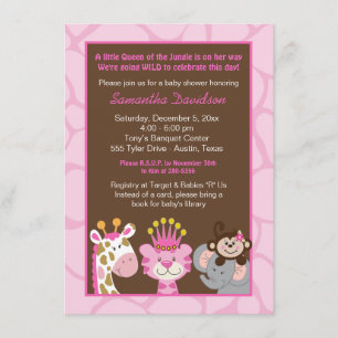 Drottning av jungle & Friends Baby Shower Inbjudan