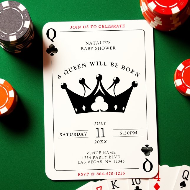 Drottning av Klubbar Casino Poker Card Baby Shower Inbjudningar (Queen of Clubs Casino Poker Card Baby Shower
)