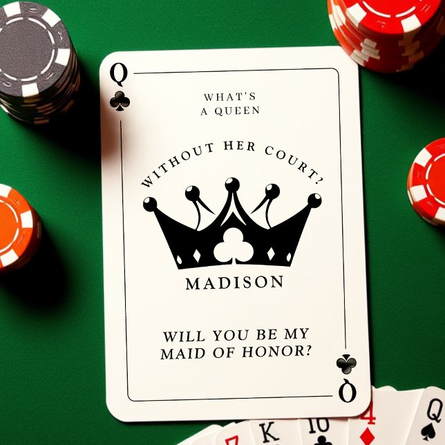 Drottning av Klubbar Poker Bridesmaid Frieri kort (Queen of Clubs Poker Bridesmaid Proposal Card
)