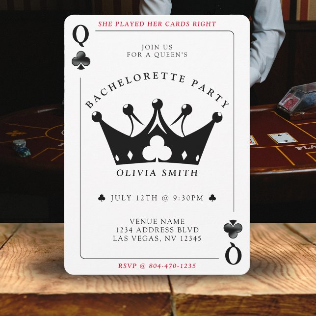 Drottning av Klubbar Poker Card Bachelorette Party Inbjudningar (Queen of Clubs Poker Card Bachelorette Party
)