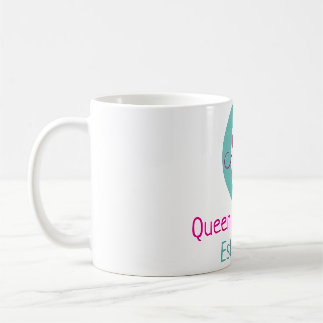 Drottning av köksmonogram grönt rosa simpel minima kaffemugg (Vänster)