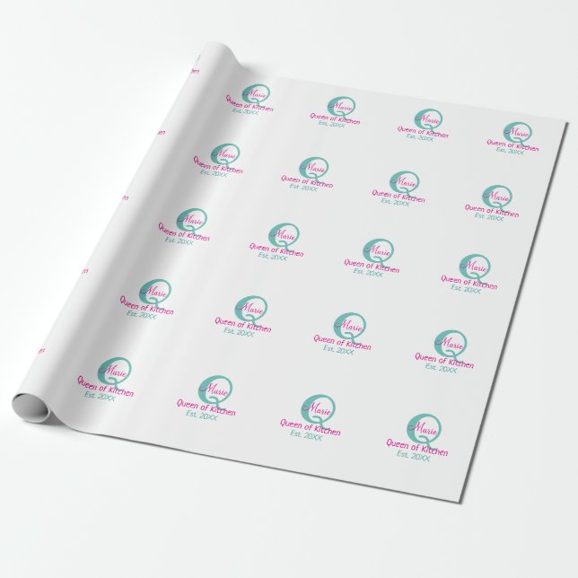 Drottning av köksmonogram grönt rosa simpel minima presentpapper (Utrullad)