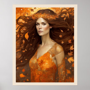 Drottning av Skogen hösten Woman Art Nuevo-utskrif Poster