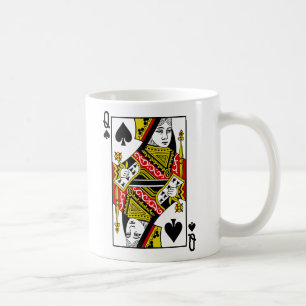 Drottning av spadar som leker kort kaffemugg