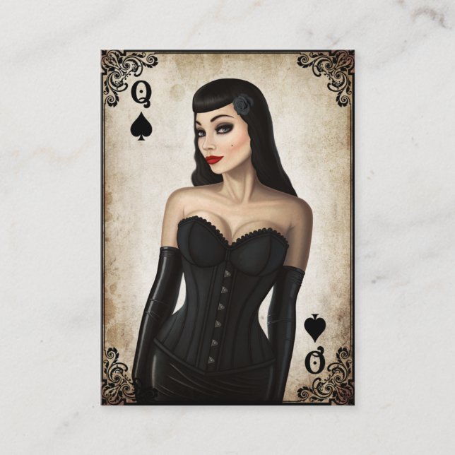 Drottning av spadar - visitkort (Framsida)