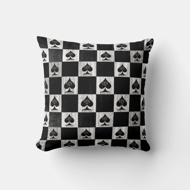 drottning av Spades Dekorativ kudde White Checkers (Framsida)