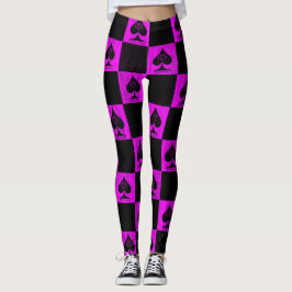 Drottning av Spades Leggings-Shock rosa Checkers Q Leggings