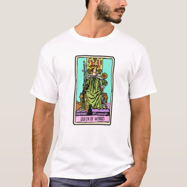 Drottning av Trollspö Tarot Card Occult Tro Divina T Shirt (Framsida)