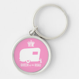 Drottning av Vägvintagen RV som campar Keychain Rund Silverfärgad Nyckelring