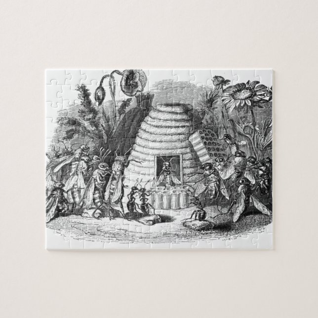 Drottning Bee och arbetsbin på nerverna Pussel (Horisontell)