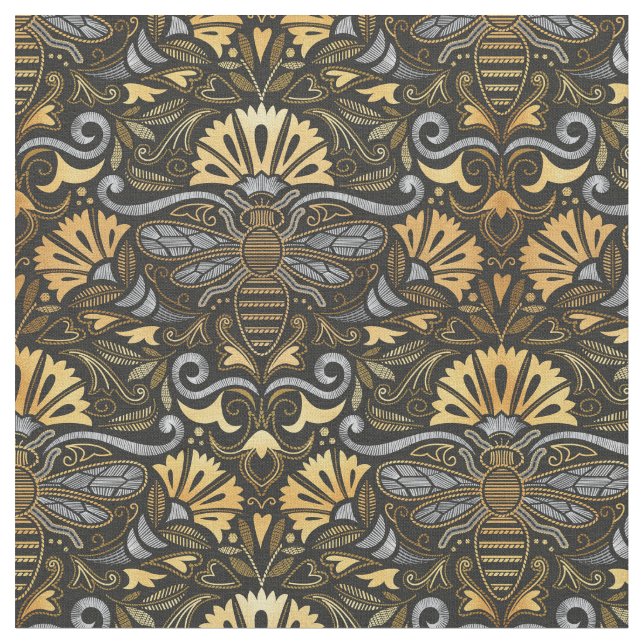 Drottning beo-trädgård / embroidery passementerie  tyg (Närbild)