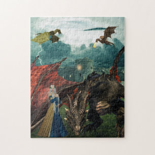 Drottning Draken Wyvern Eldandning Slott Pussel