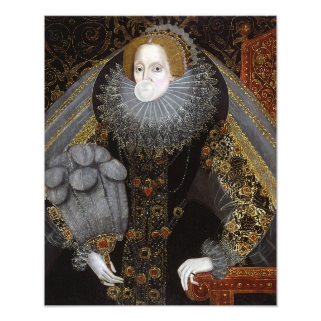 Drottning Elizabeth I blåser en vit bubbelgum Fototryck (Framsidan)