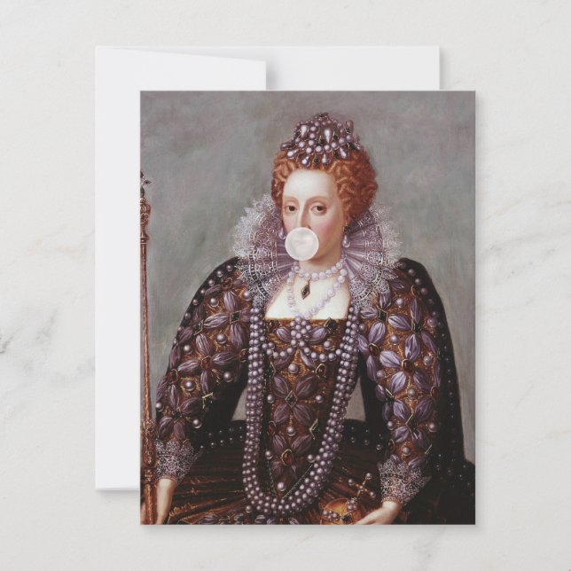 Drottning Elizabeth I som blåser vit tuggummibubbl (Framsida)