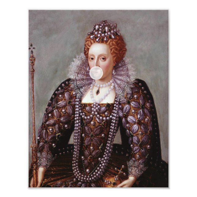 Drottning Elizabeth I som blåser vit tuggummibubbl Fototryck (Framsidan)