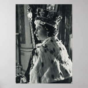 drottning Elizabeth II med koronationsregalia Poster