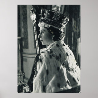 drottning Elizabeth II med koronationsregalia Poster