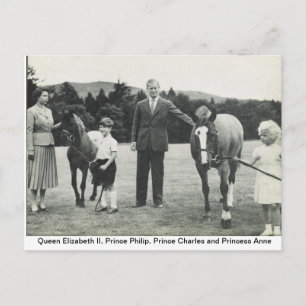 drottning Elizabeth II, prins Philip, Charles, Ann Vykort