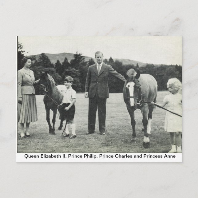 drottning Elizabeth II, prins Philip, Charles, Ann Vykort (Framsida)