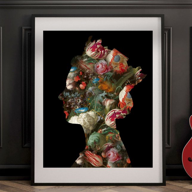 Drottning Elizabeth II Silhuett Blommor Medium Poster (Skapare uppladdad)