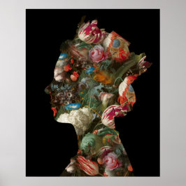 Drottning Elizabeth II Silhuett Blommor Medium Poster