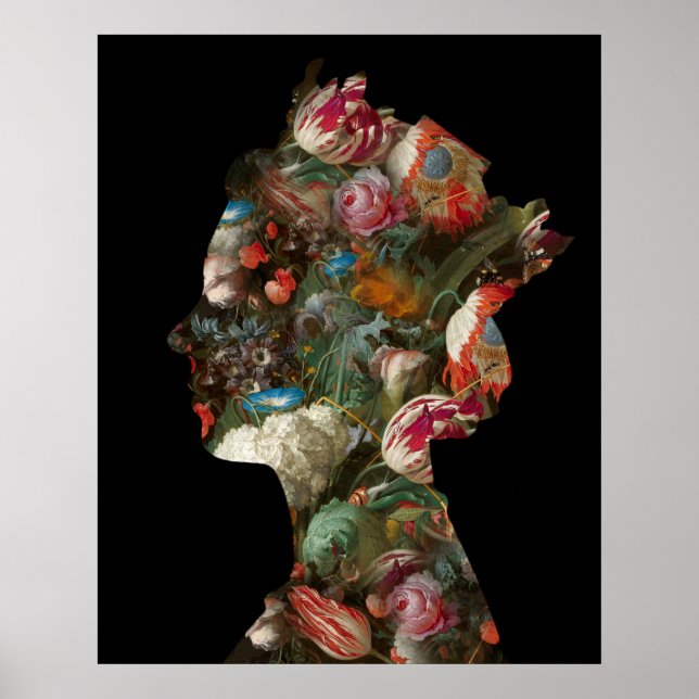 Drottning Elizabeth II Silhuett Blommor Medium Poster (Framsidan)