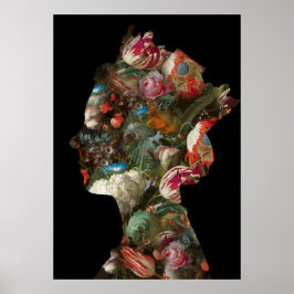 Drottning Elizabeth II Silhuett Blommor Stor Poster