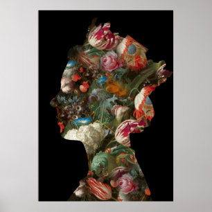 Drottning Elizabeth II Silhuett Blommor Stor Poster