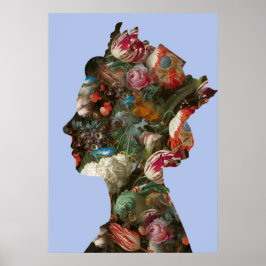 Drottning Elizabeth II Silhuett Blommor XLarge Poster