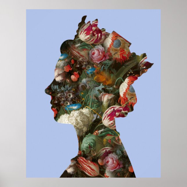 Drottning Elizabeth II Silhuett Blommor XLarge Poster (Framsidan)