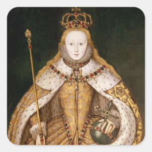 Drottning Elizabeth mig i Coronationskrud Fyrkantigt Klistermärke