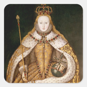 Drottning Elizabeth mig i Coronationskrud Fyrkantigt Klistermärke