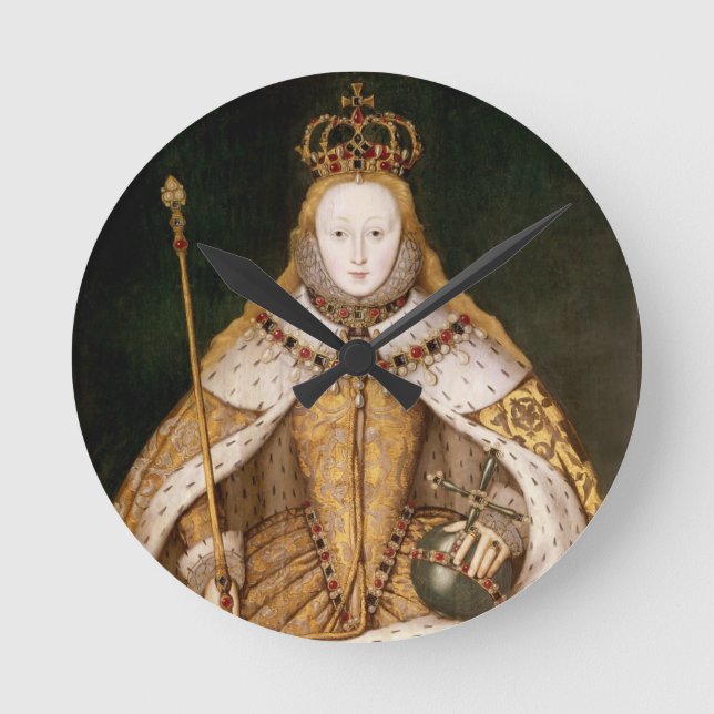 Drottning Elizabeth mig i Coronationskrud Rund Klocka (Framsida)