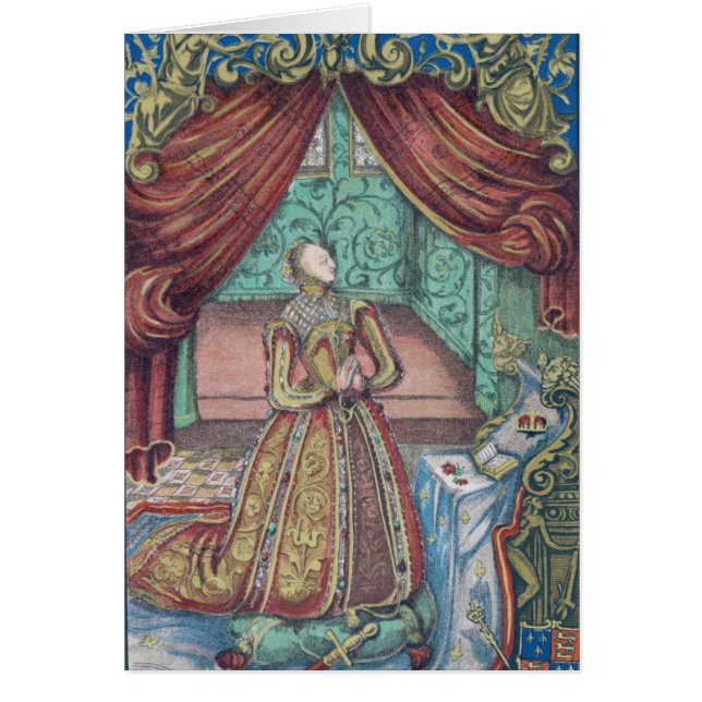 Drottning Elizabeth mig på bönen, frontispiece Hälsningskort (Framsidan)