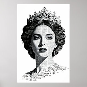 Drottning Esters kalligrafiska porträtt - Vintage- Poster