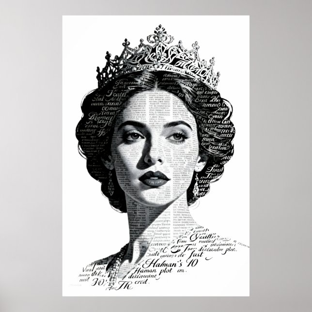 Drottning Esters kalligrafiska porträtt - Vintage- Poster (Framsidan)