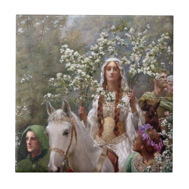 Drottning Guineveres Majfirande (av John Collier) Kakelplatta (Framsidan)